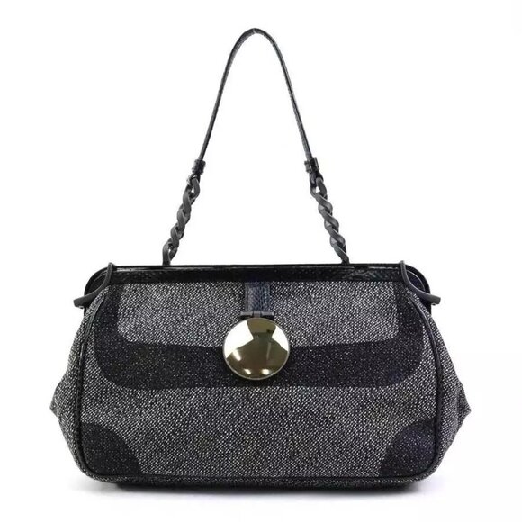 Auth BOTTEGAVENETA Handbag Gray/Black Canvas